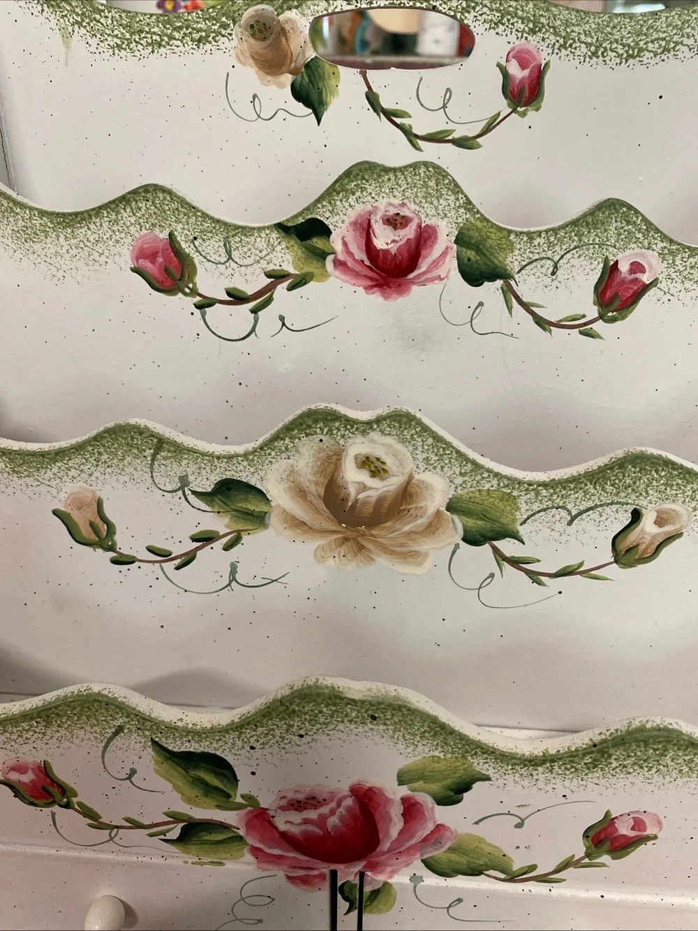 Hand-Painted Floral Wooden Mail & Storage Organizer in White and Pink